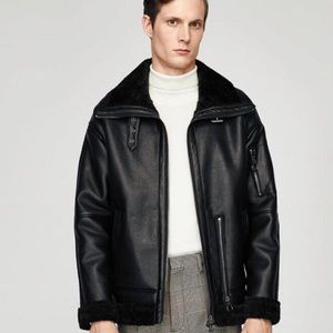 Zara OVERSIZED BIKER LEATHER JACKET